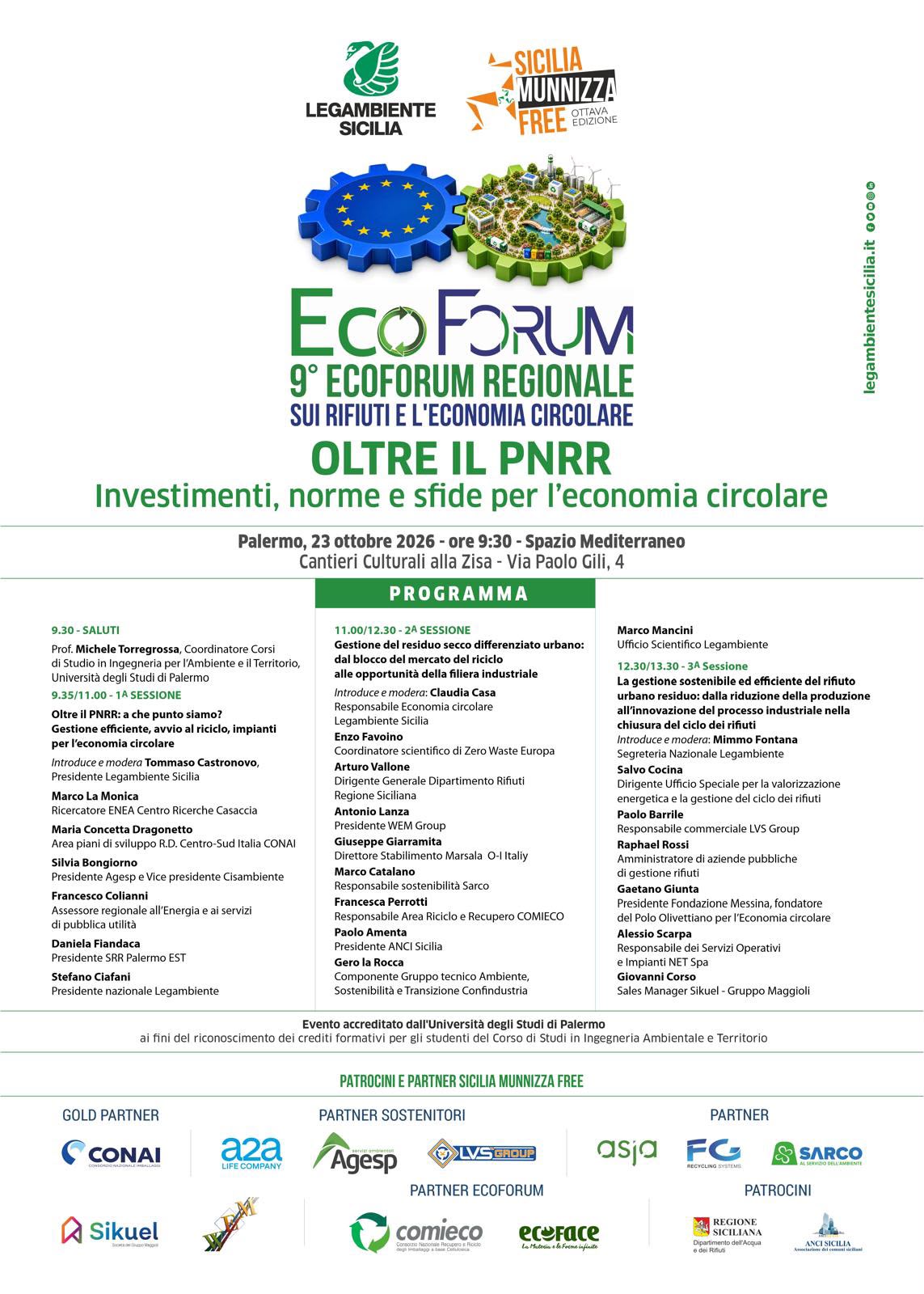 Programma _ 9° EcoForum regionale sui Rifiuti e l'Economia Circolare 23 ottobre 2026 Palermo
